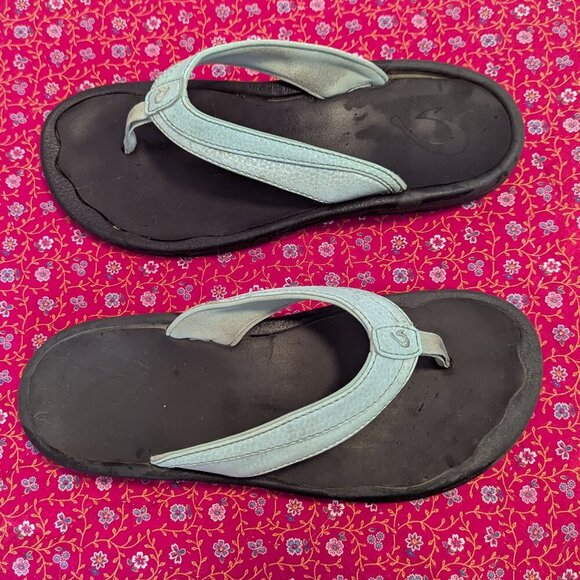 OluKai Ohana Thong Sandal Flip Flop Water Resistant Leather Arch Support Blue - Picture 2 of 6
